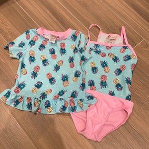 Floatimini Girl Pineapple 3 Piece Swimsuit Bathing Swimming Suit Size 4